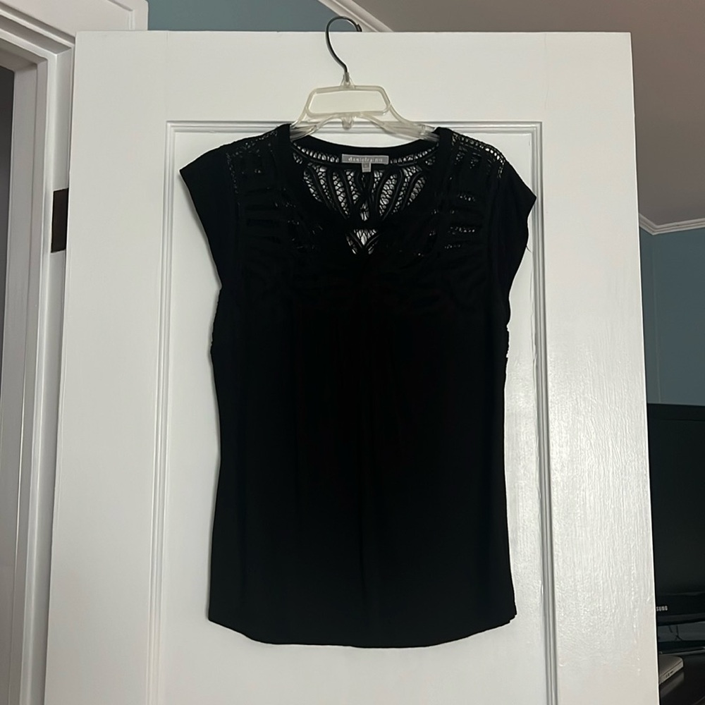 Daniel Riann Black Top with crochet detail. Cute cap sleeve.  Never worn.  NWOT